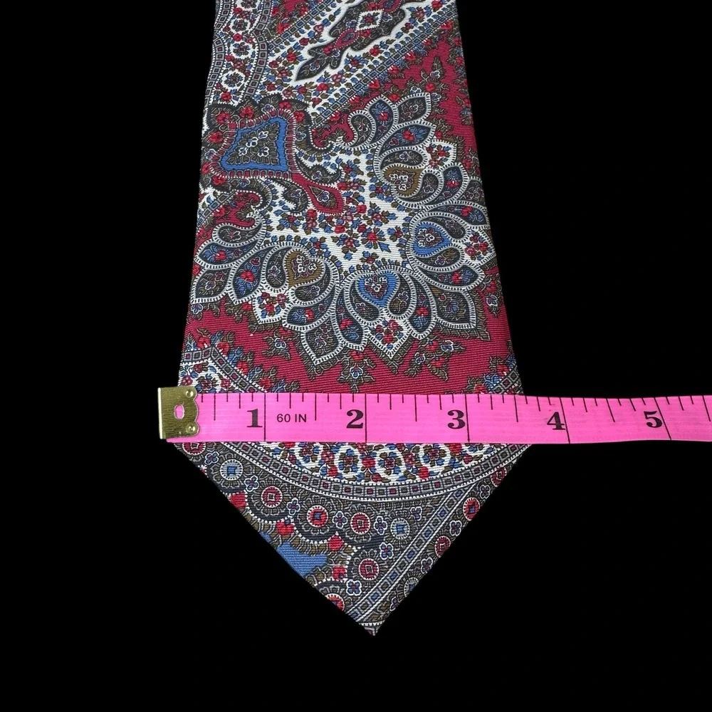 Mallory & Church London Mens Silk Tie Red Blue Paisley Medallion Formal Necktie